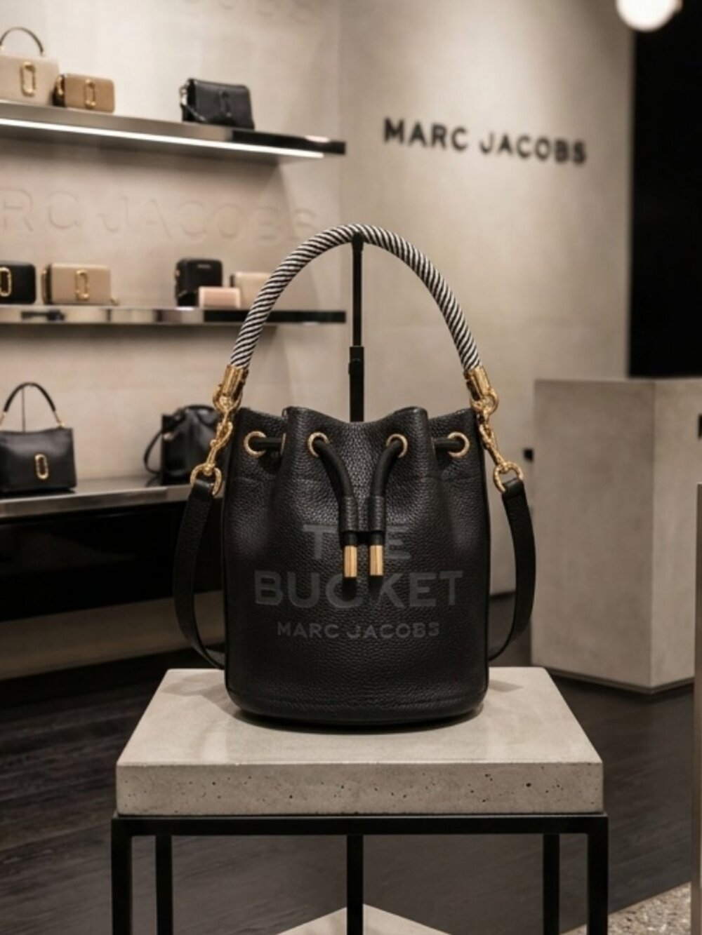 Authentic MARC JACOBS "The Bucket" Bag - Black Leather with Rope Handle